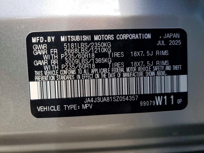 Auction sale of the 2025 Mitsubishi Outlander, vin: JA4J3UA81SZ054357, lot number: 79606545