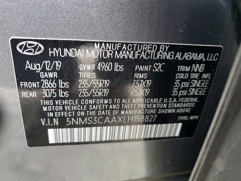 Продажа на аукционе авто 2020 Hyundai Santa Fe, vin: 5NMS3CAAXLH158827, номер лота: 45815696