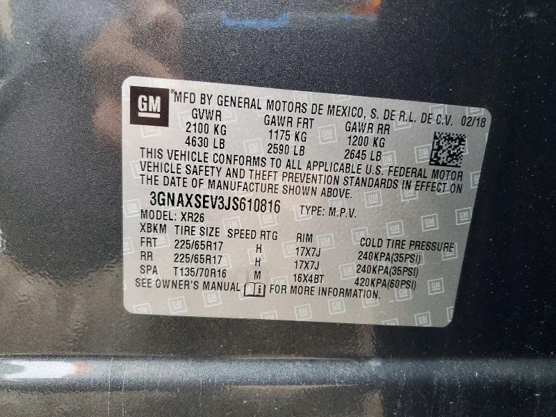 Продаж на аукціоні авто 2018 Chevrolet Equinox, vin: 3GNAXSEV3JS610816, номер лоту: 47998586