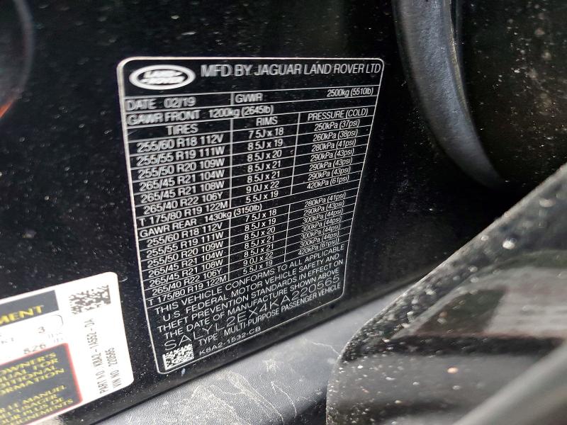 Продаж на аукціоні авто 2019 Land Range Rove, vin: SALYL2EX4KA220565, номер лоту: 47343486