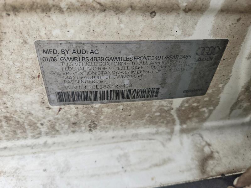 Продаж на аукціоні авто 2008 Audi A4, vin: WAUDF78E58A139424, номер лоту: 41814396