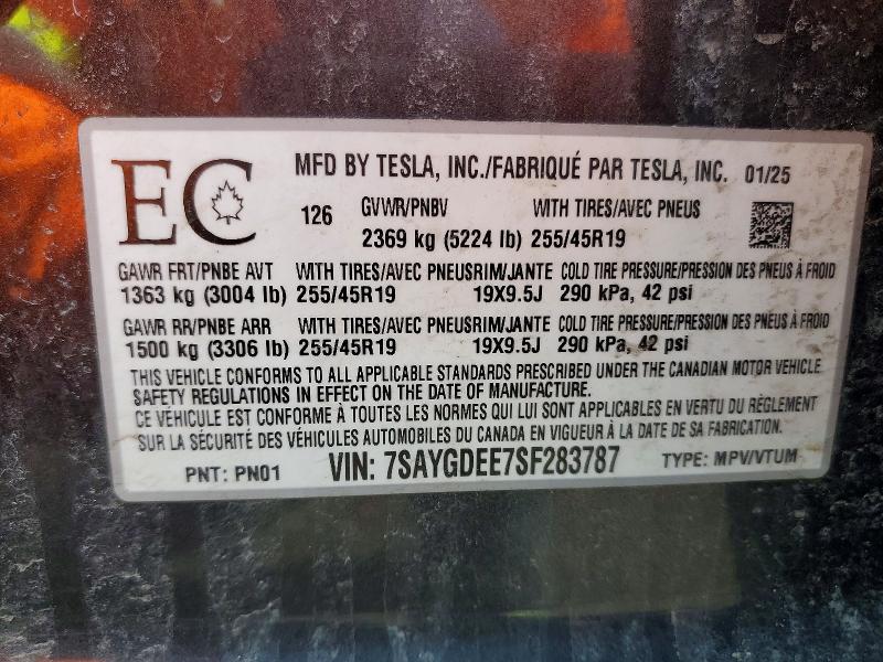 Продаж на аукціоні авто 2025 Tesla Model Y, vin: 7SAYGDEE7SF283787, номер лоту: 79155235