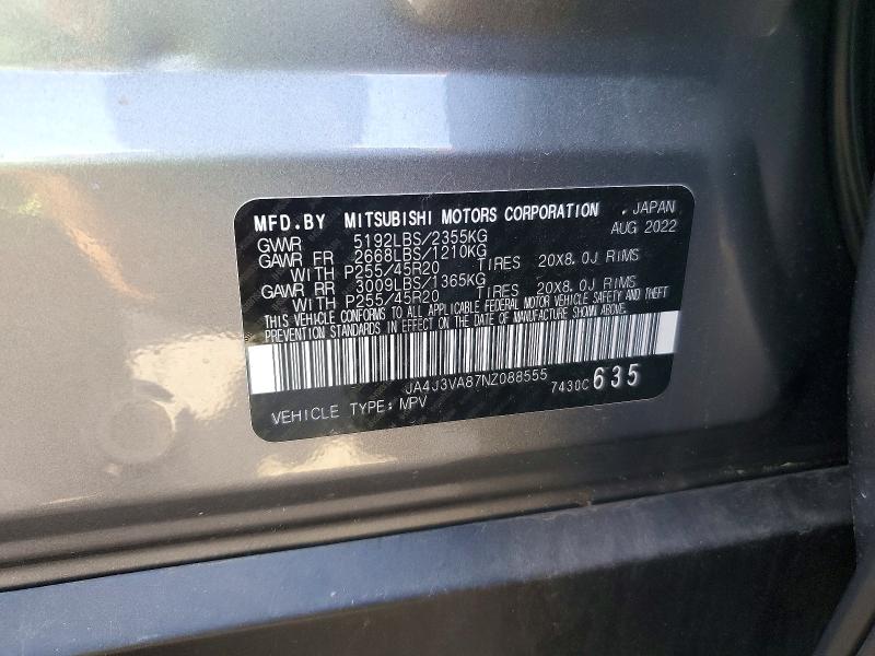 45466356 :رقم المزاد ، JA4J3VA87NZ088555 vin ، 2022 Mitsubishi Outlander مزاد بيع