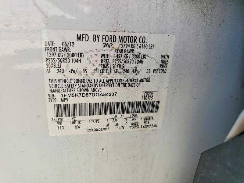 46049116 :رقم المزاد ، 1FM5K7D87DGA84237 vin ، 2013 Ford Explorer مزاد بيع