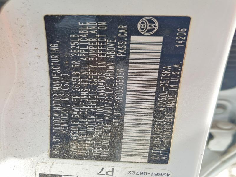 79302065 :رقم المزاد ، 4T1BF1FK6DU265036 vin ، 2013 Toyota Camry مزاد بيع