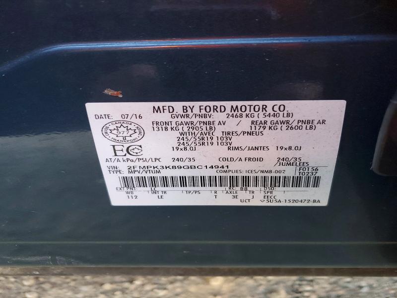 Продажа на аукционе авто 2016 Ford Edge, vin: 2FMPK3K89GBC14941, номер лота: 79160405