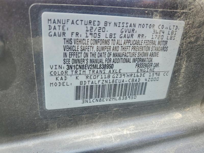 Aukcja sprzedaży 2021 Nissan Versa, vin: 3N1CN8EV2ML838950, numer aukcji: 46907536