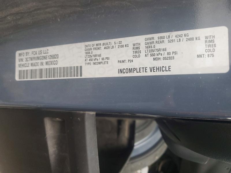 2022 Ram Promaster 3500 მანქანა იყიდება აუქციონზე, vin: 3C7WRVMG0NE126820, აუქციონის ნომერი: 50509086