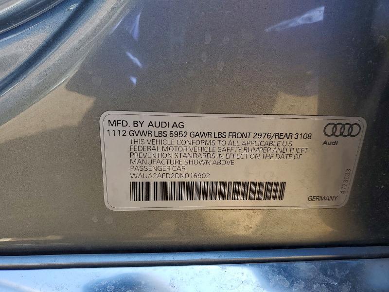 45484606 :رقم المزاد ، WAUA2AFD2DN016902 vin ، 2013 Audi A8 مزاد بيع