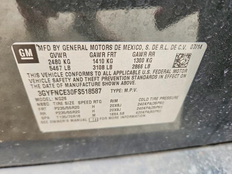 2015 Cadillac Srx მანქანა იყიდება აუქციონზე, vin: 3GYFNCE30FS518587, აუქციონის ნომერი: 41969166