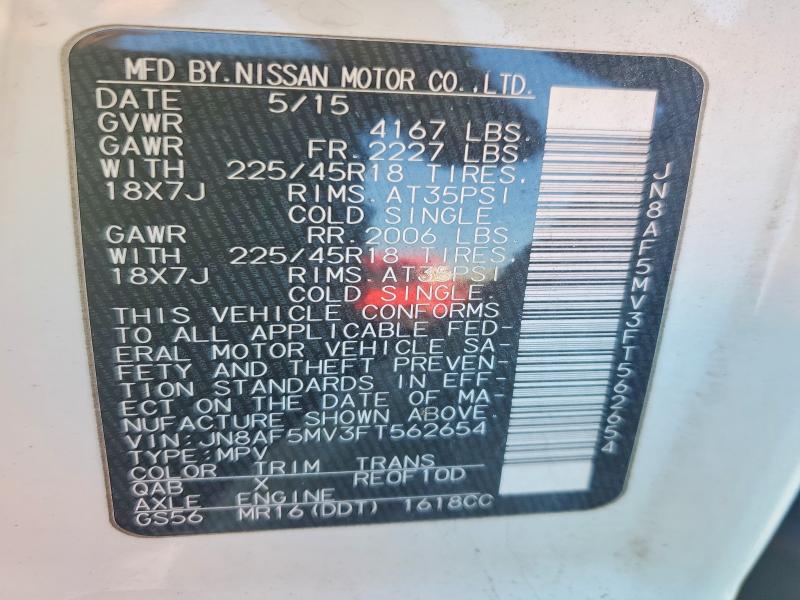 Aukcja sprzedaży 2015 Nissan Juke, vin: JN8AF5MV3FT562654, numer aukcji: 46289416