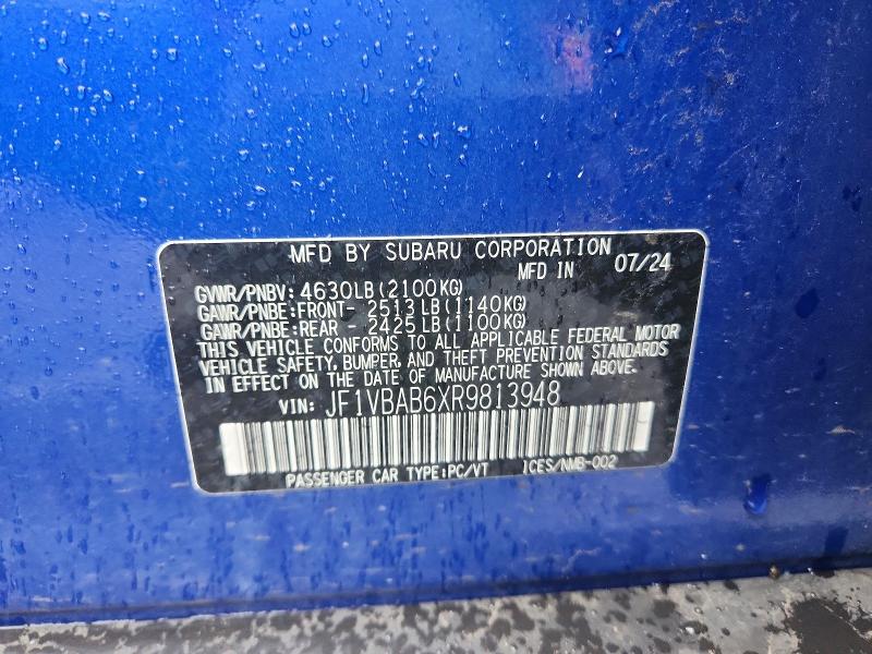 Aukcja sprzedaży 2024 Subaru Wrx, vin: JF1VBAB6XR9813948, numer aukcji: 41969146