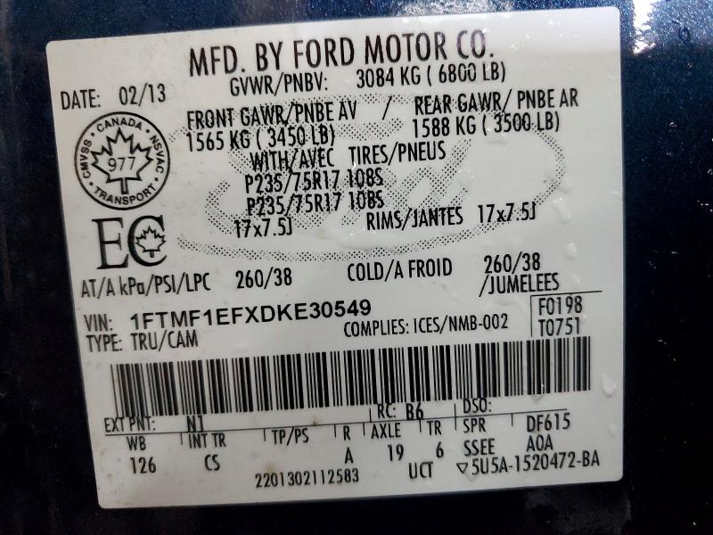 Продажа на аукционе авто 2013 Ford F150, vin: 1FTMF1EFXDKE30549, номер лота: 78374815