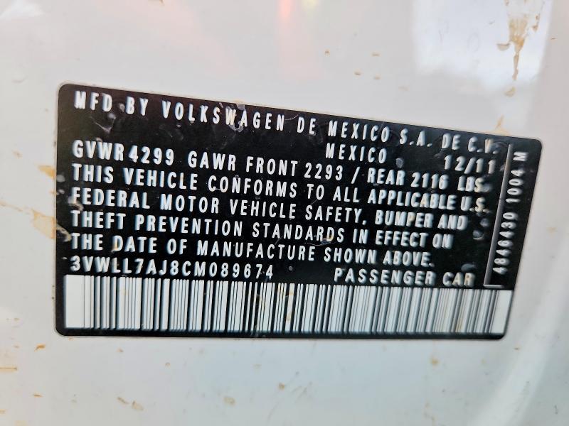 45775296 :رقم المزاد ، 3VWLL7AJ8CM089674 vin ، 2012 Volkswagen Jetta مزاد بيع