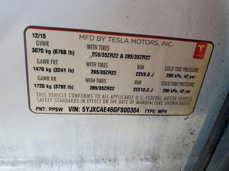 Aukcja sprzedaży 2016 Tesla Model X, vin: 5YJXCAE46GFS00304, numer aukcji: 46675566