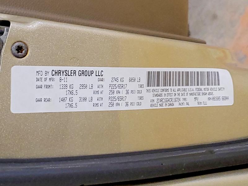 2012 Chrysler Town & Country მანქანა იყიდება აუქციონზე, vin: 2C4RC1GG4CR116724, აუქციონის ნომერი: 46037816