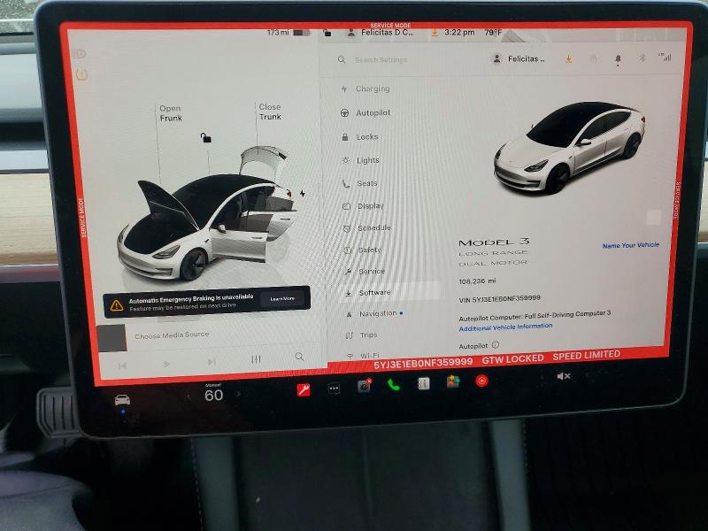 48445716 :رقم المزاد ، 5YJ3E1EB0NF359999 vin ، 2022 Tesla Model 3 مزاد بيع