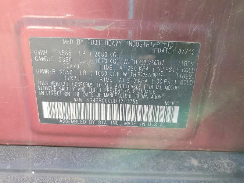 Aukcja sprzedaży 2013 Subaru Outback, vin: 4S4BRCCC3D3211750, numer aukcji: 78371145