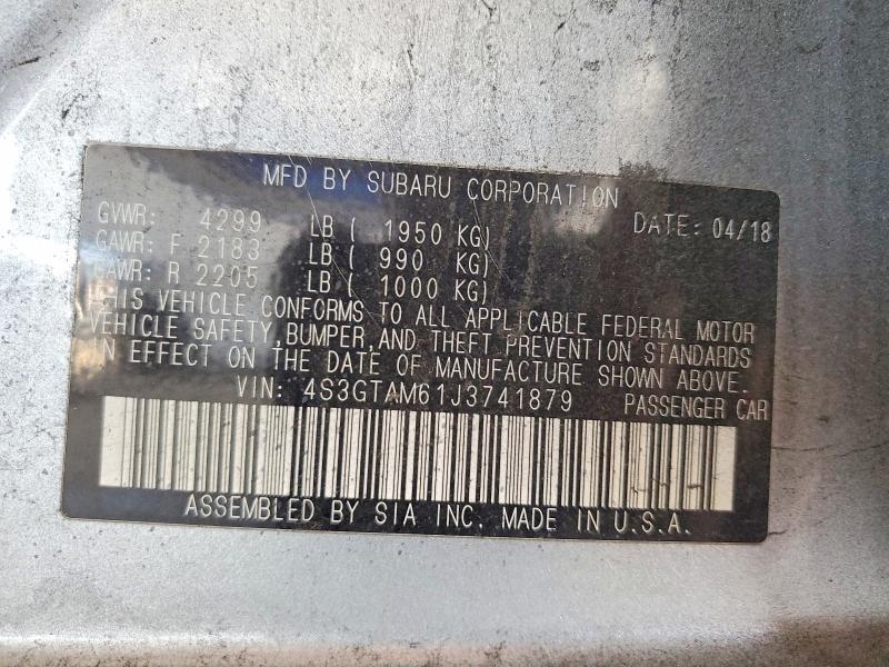 47628286 :رقم المزاد ، 4S3GTAM61J3741879 vin ، 2018 Subaru Impreza مزاد بيع