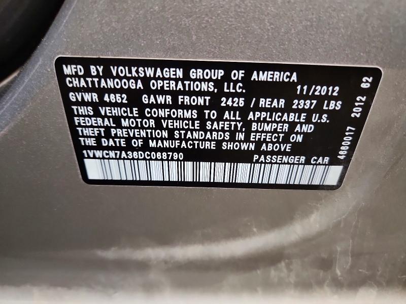 Aukcja sprzedaży 2013 Volkswagen Passat, vin: 1VWCN7A36DC068790, numer aukcji: 47550796