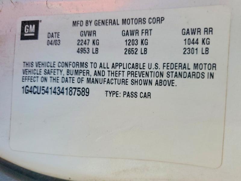 41594246 :رقم المزاد ، 1G4CU541434187589 vin ، 2003 Buick Park Avenue مزاد بيع