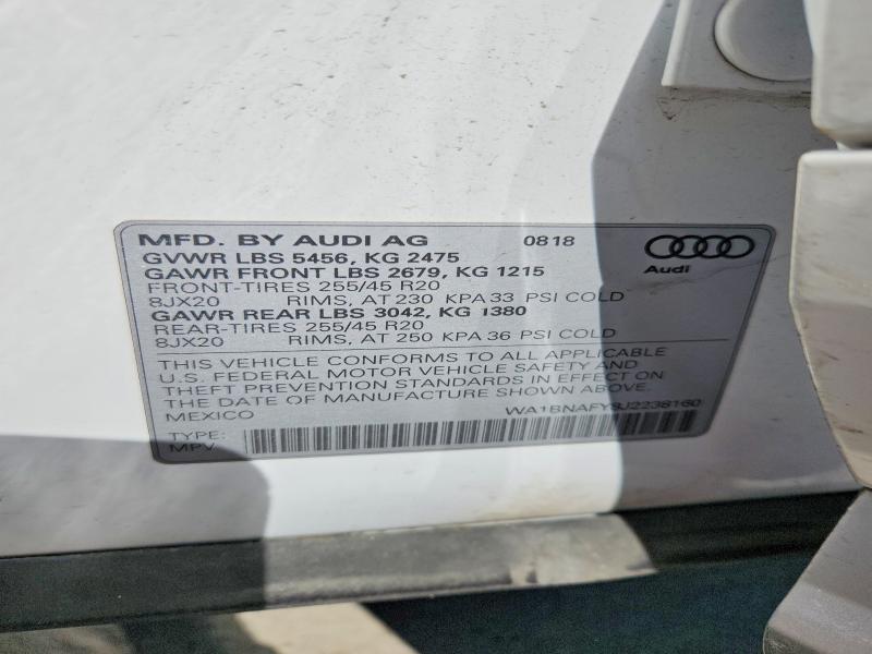 2018 Audi Q5 მანქანა იყიდება აუქციონზე, vin: WA1BNAFY8J2238160, აუქციონის ნომერი: 45896686