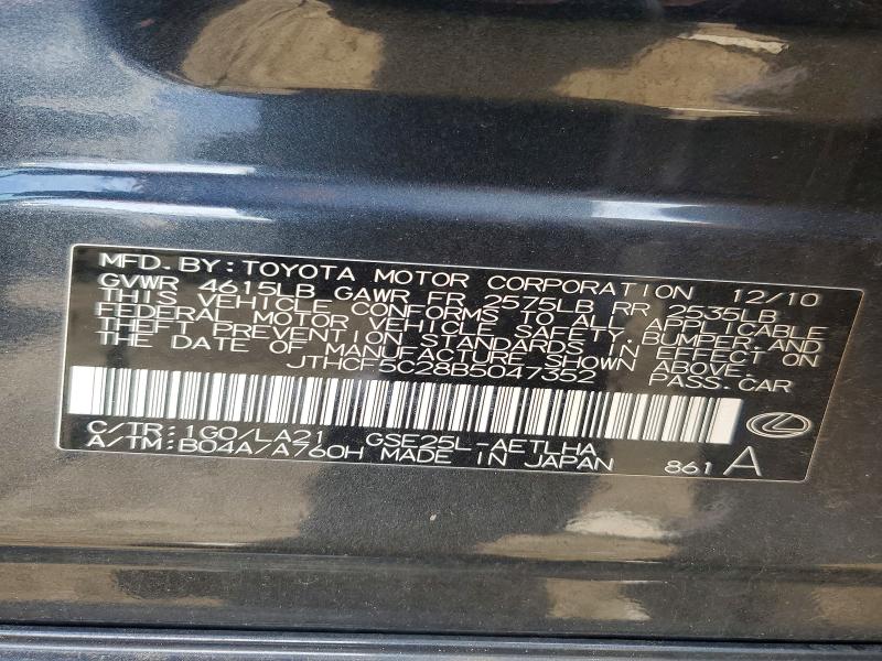 46652066 :رقم المزاد ، JTHCF5C28B5047352 vin ، 2011 Lexus Is 250 مزاد بيع