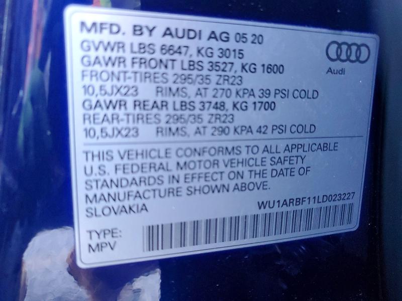 Продажа на аукционе авто 2020 Audi Rs Q8, vin: WU1ARBF11LD023227, номер лота: 41639146