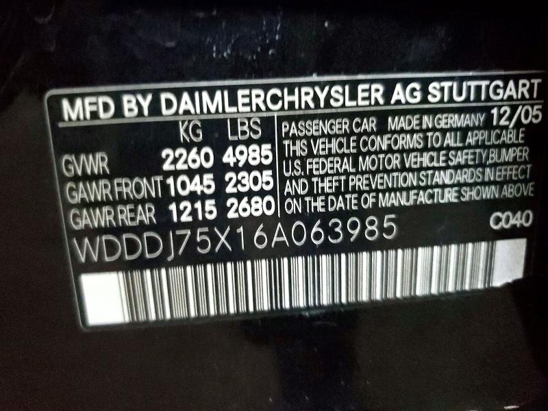 Aukcja sprzedaży 2006 Mercedes-benz Cls, vin: WDDDJ75X16A063985, numer aukcji: 47295096
