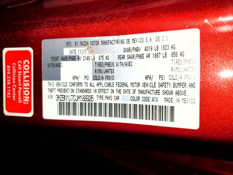 Auction sale of the 2018 Mazda 3, vin: 3MZBN1U70JM188926, lot number: 48245546