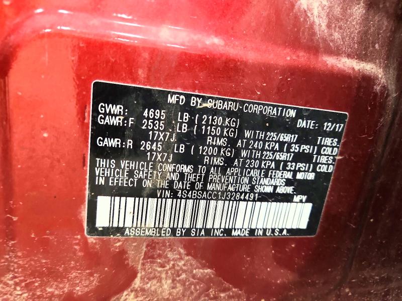 Aukcja sprzedaży 2018 Subaru Outback, vin: 4S4BSACC1J3284491, numer aukcji: 41846406