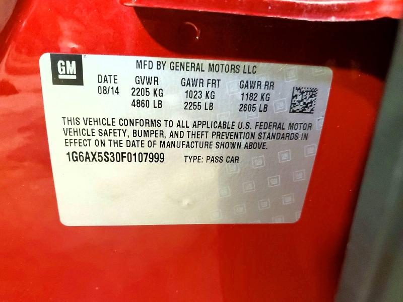 2015 Cadillac Cts მანქანა იყიდება აუქციონზე, vin: 1G6AX5S30F0107999, აუქციონის ნომერი: 46647516