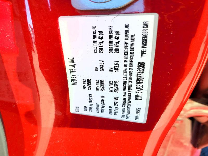 46809486 :رقم المزاد ، 5YJ3E1EB6KF452358 vin ، 2019 Tesla Model 3 مزاد بيع