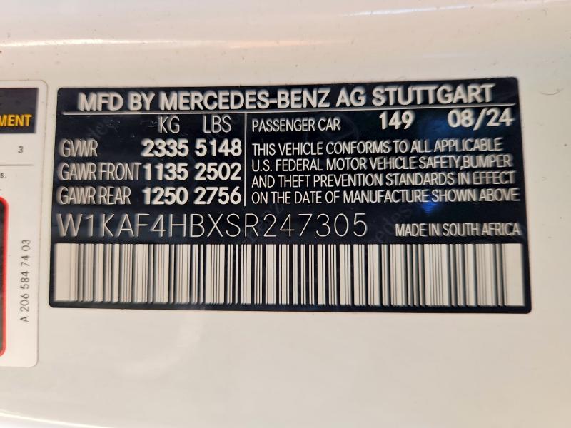 Aukcja sprzedaży 2025 Mercedes-benz C, vin: W1KAF4HBXSR247305, numer aukcji: 79797615