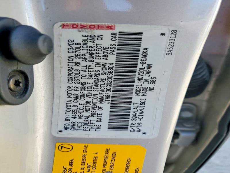 Продажа на аукционе авто 2002 Lexus Es 300, vin: JTHBF30G020056804, номер лота: 41647896
