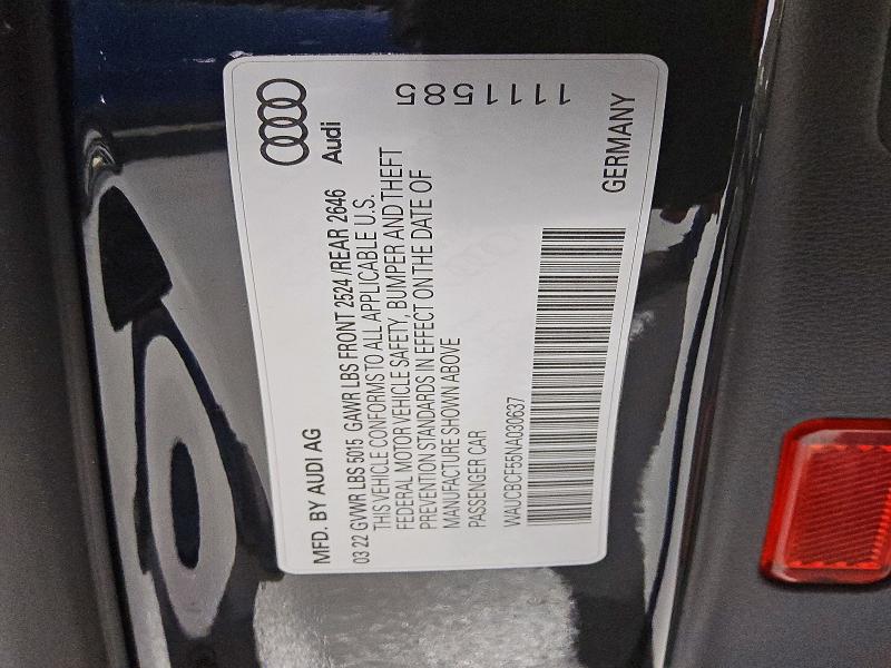 46773726 :رقم المزاد ، WAUCBCF55NA030637 vin ، 2022 Audi A5 مزاد بيع
