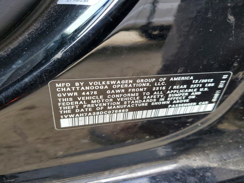 46206986 :رقم المزاد ، 1VWAH7A38DC075660 vin ، 2013 Volkswagen Passat مزاد بيع