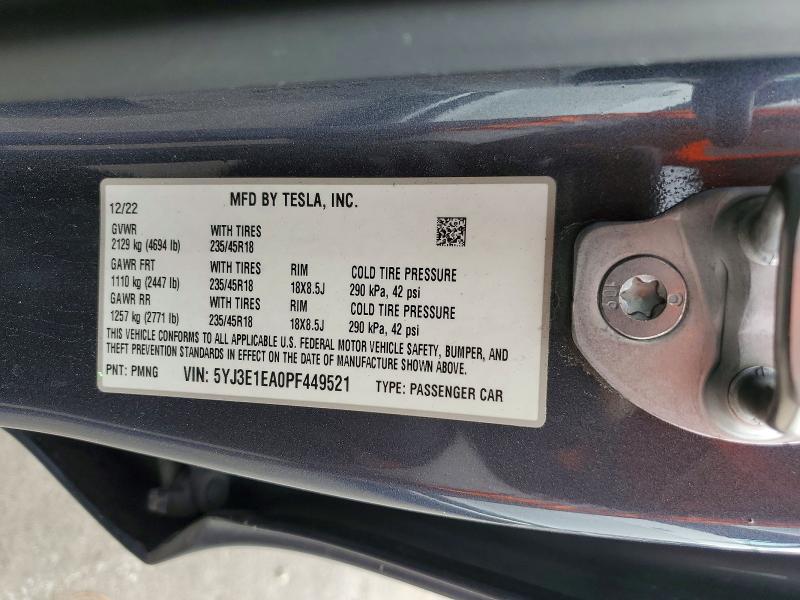 Aukcja sprzedaży 2023 Tesla Model 3, vin: 5YJ3E1EA0PF449521, numer aukcji: 48213996