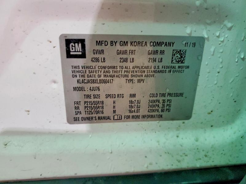 45738236 :رقم المزاد ، KL4CJASBXLB060417 vin ، 2020 Buick Encore مزاد بيع