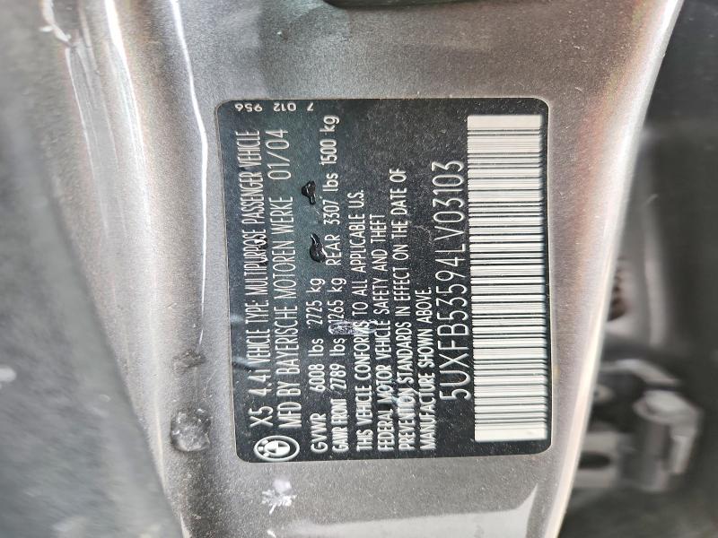 45971256 :رقم المزاد ، 5UXFB53594LV03103 vin ، 2004 Bmw X5 مزاد بيع