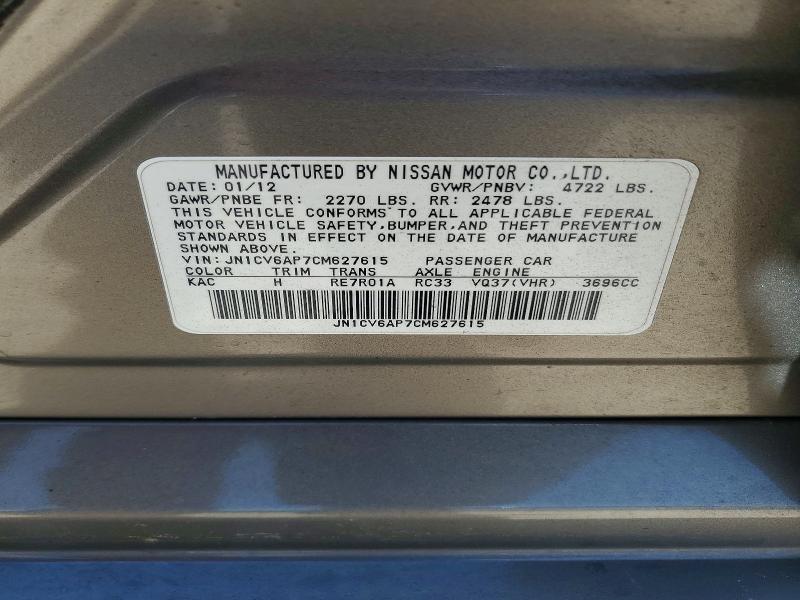 Aukcja sprzedaży 2012 Infiniti G37 Sedan, vin: JN1CV6AP7CM627615, numer aukcji: 42038056