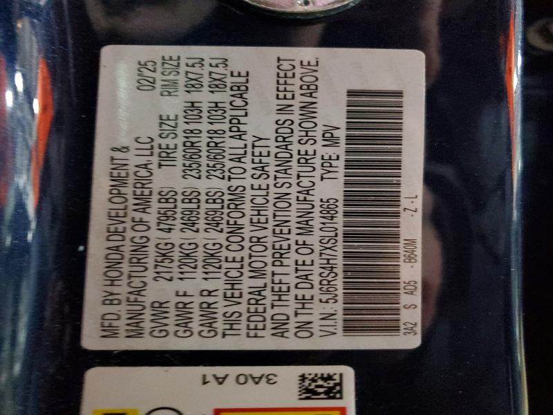 2025 Honda Cr-v მანქანა იყიდება აუქციონზე, vin: 5J6RS4H7XSL014865, აუქციონის ნომერი: 79393445