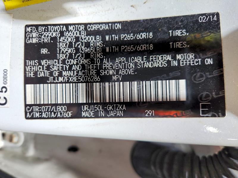 46420716 :رقم المزاد ، JTJJM7FX8E5076286 vin ، 2014 Lexus Gx 460 مزاد بيع