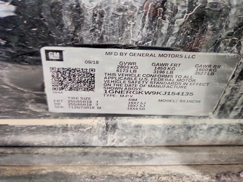 2019 Chevrolet Traverse მანქანა იყიდება აუქციონზე, vin: 1GNERGKW9KJ154135, აუქციონის ნომერი: 79780515