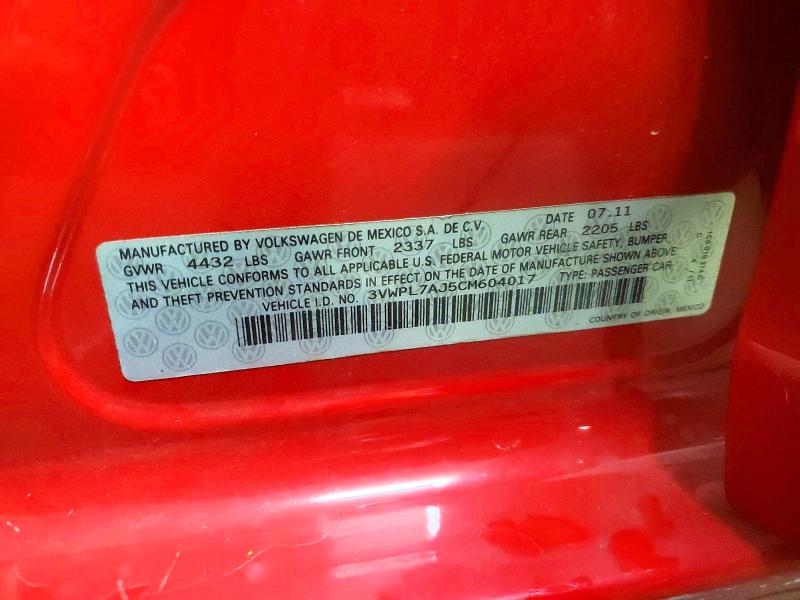 Aukcja sprzedaży 2012 Volkswagen Jetta, vin: 3VWPL7AJ5CM604017, numer aukcji: 48134636