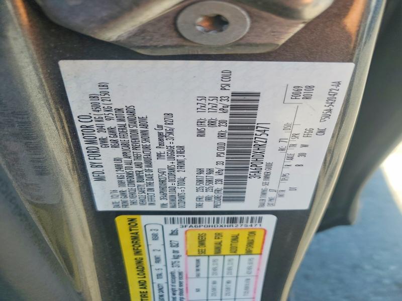 2017 Ford Fusion მანქანა იყიდება აუქციონზე, vin: 3FA6P0HDXHR275471, აუქციონის ნომერი: 47233796