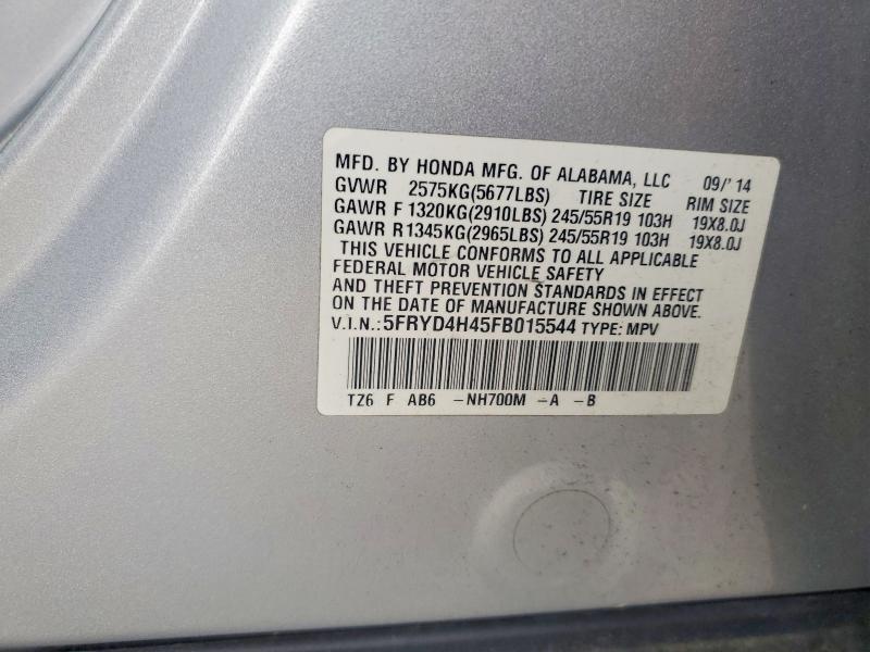 46709936 :رقم المزاد ، 5FRYD4H45FB015544 vin ، 2015 Acura Mdx مزاد بيع
