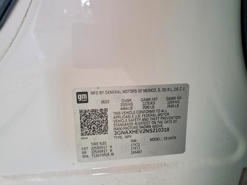 Aukcja sprzedaży 2022 Chevrolet Equinox, vin: 3GNAXHEV2NS210318, numer aukcji: 79724045