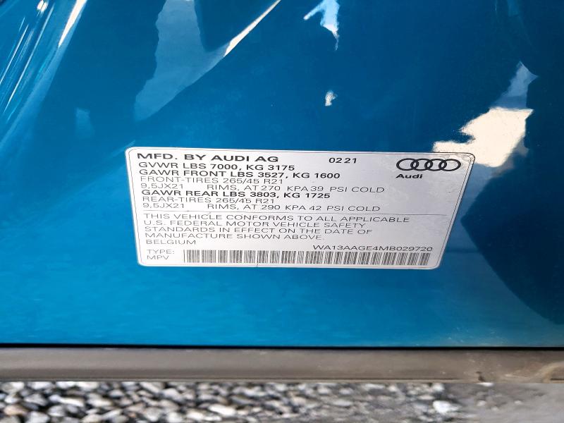 Продажа на аукционе авто 2021 Audi E-tron, vin: WA13AAGE4MB029720, номер лота: 79735265