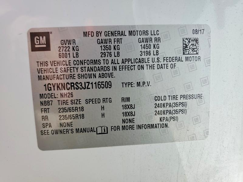 79492225 :رقم المزاد ، 1GYKNCRS3JZ116509 vin ، 2018 Cadillac Xt5 مزاد بيع